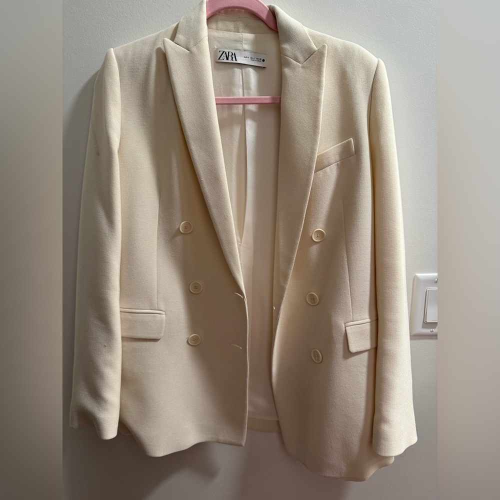 Zara Cream Double-Breasted Blazer